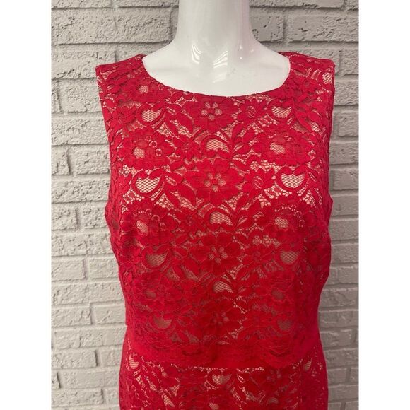 INC International Concepts Red Lace Sheath Dress Size 14 - Picture 2 of 9